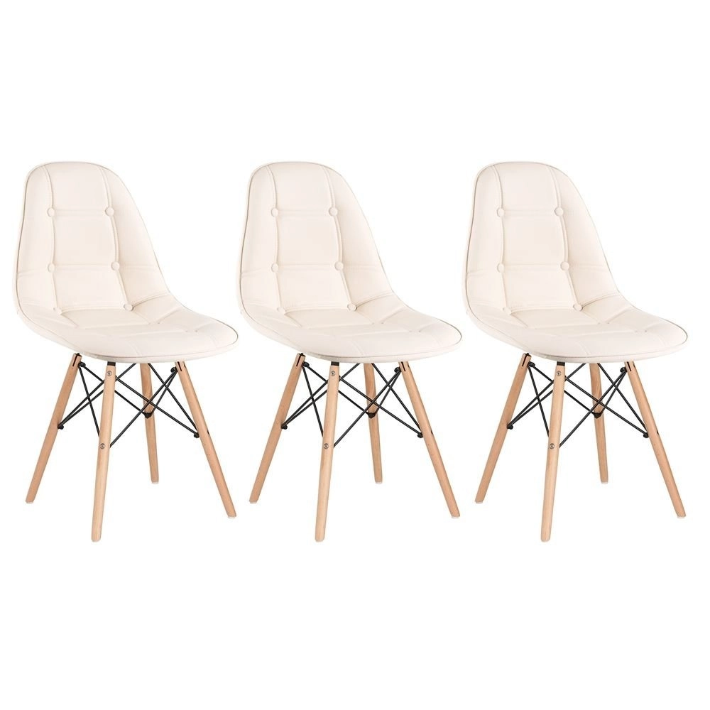 Kit 3 Cadeiras de jantar Charles Eames Eiffel Botonê Estofada - Creme Kit 3 Cadeiras de jantar Charles Eames Eiffel Botonê Estofada - Creme