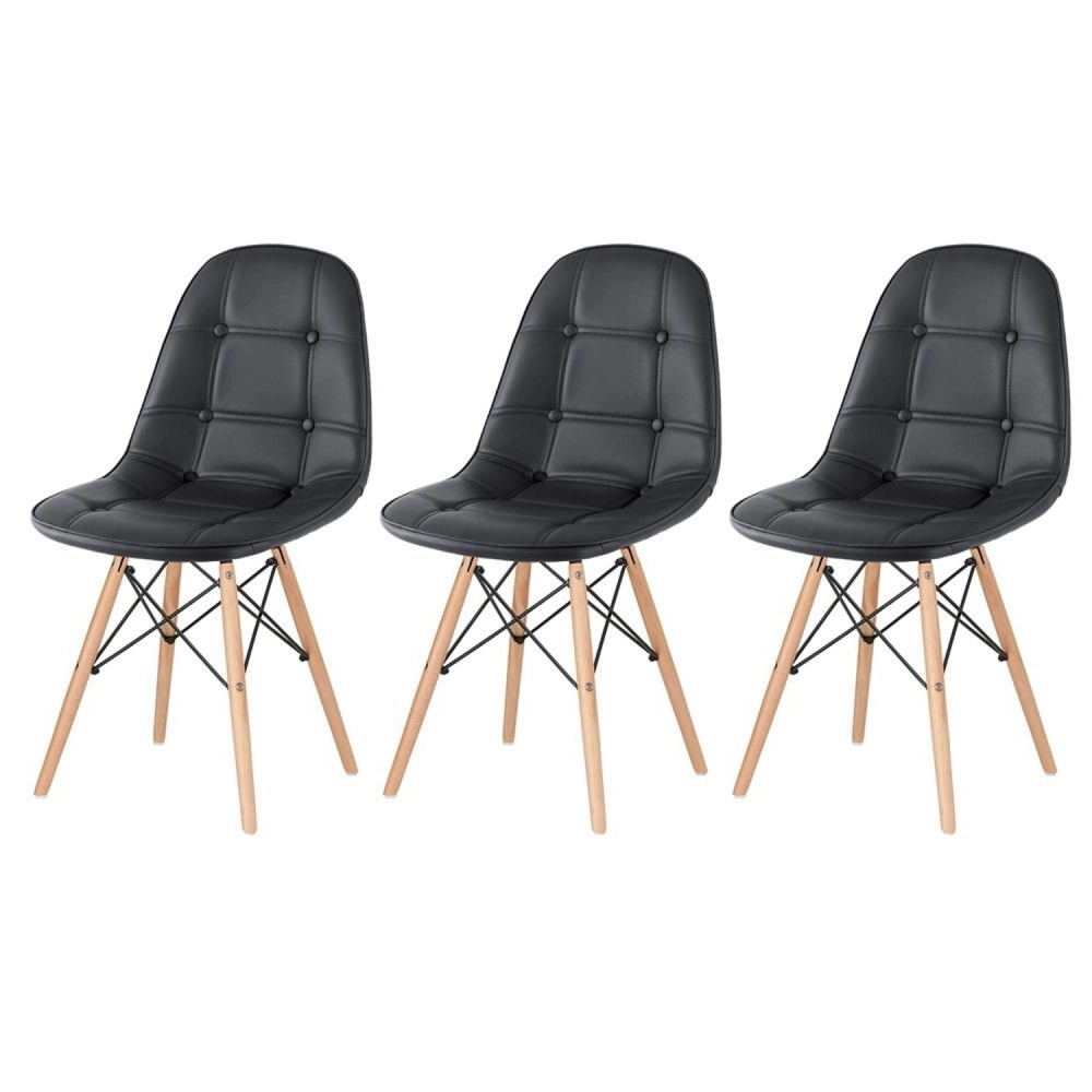 Kit 3 Cadeiras de jantar Charles Eames Eiffel Botonê Estofada – Preto