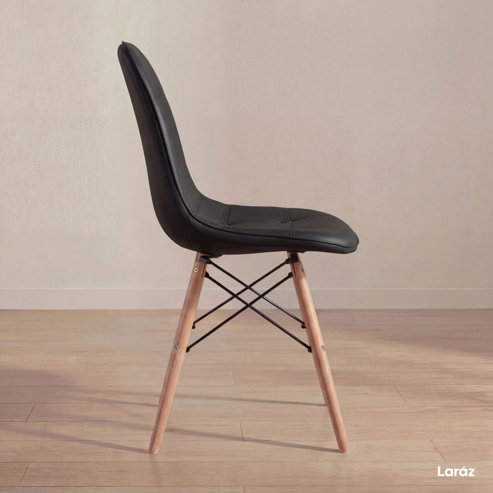 Kit 3 Cadeiras de jantar Charles Eames Eiffel Botonê Estofada – Preto