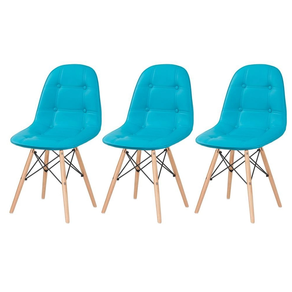 Kit 3 Cadeiras de jantar Charles Eames Eiffel Botonê Estofada - Tiffany
