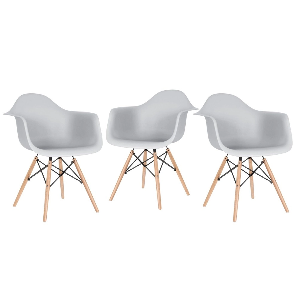 Kit 3 Cadeiras de jantar Charles Eames Eiffel DAW em Polipropileno - Cinza claro Kit 3 Cadeiras de jantar Charles Eames Eiffel DAW em Polipropileno - Cinza claro