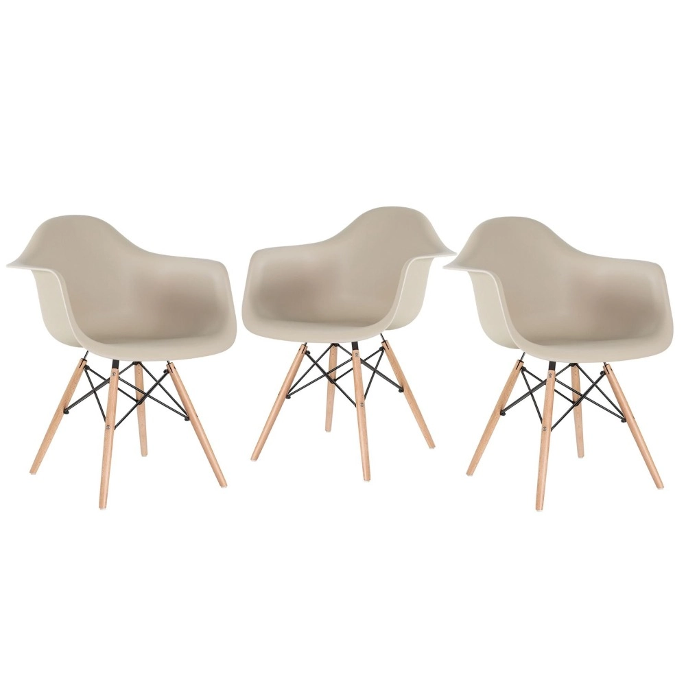 Kit 3 Cadeiras de jantar Charles Eames  Eiffel DAW em Polipropileno - Nude