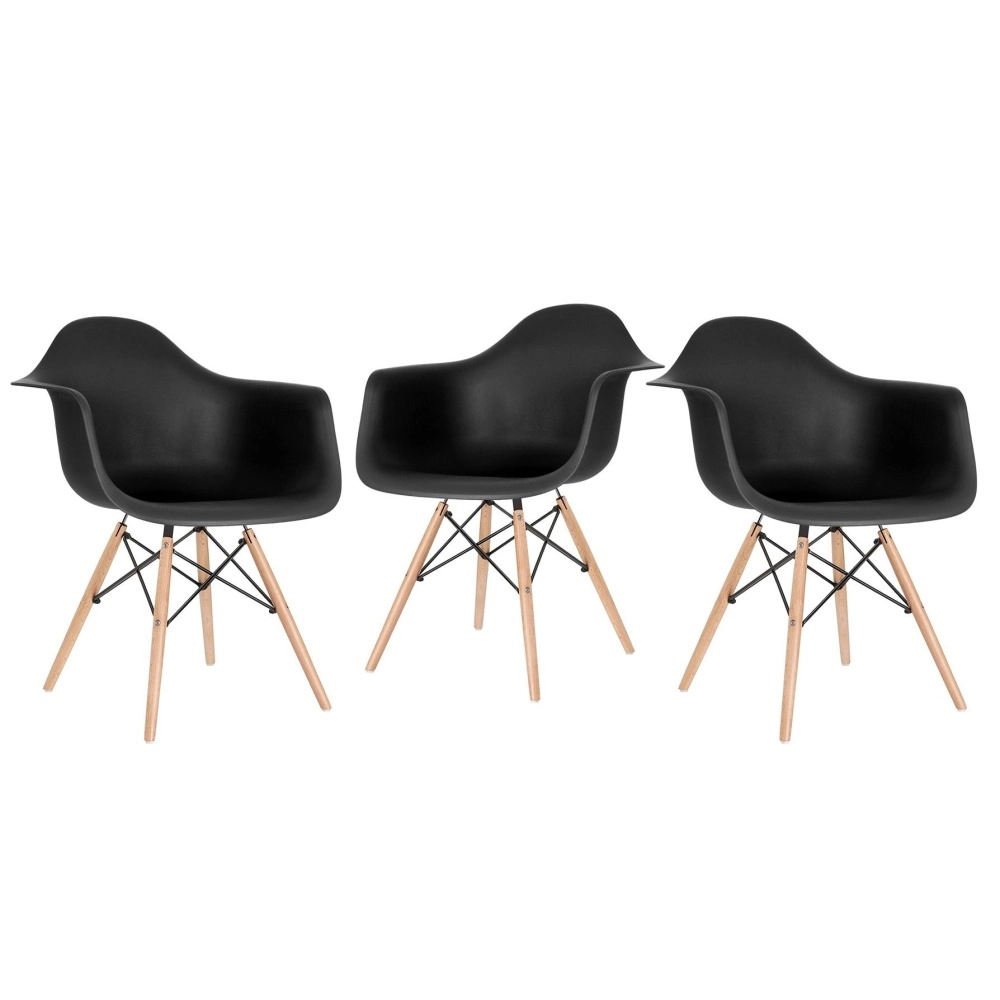 Kit 3 Cadeiras de jantar Charles Eames Eiffel DAW em Polipropileno - Preto Kit 3 Cadeiras de jantar Charles Eames Eiffel DAW em Polipropileno - Preto