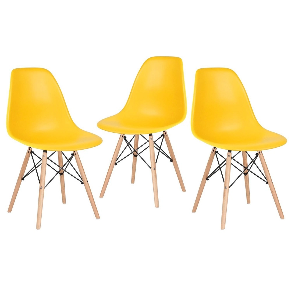 Kit 3 Cadeiras de jantar Charles Eames Eiffel DSW em Polipropileno - Amarelo