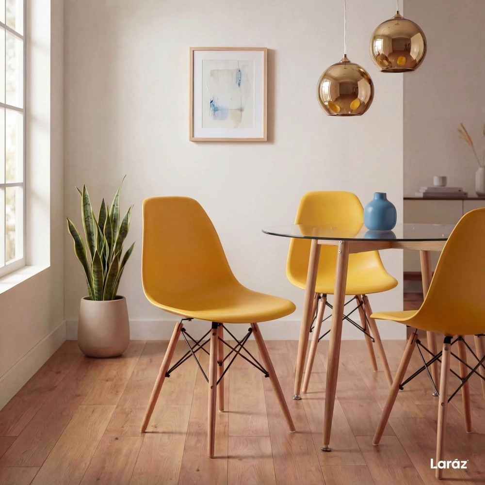 Kit 3 Cadeiras de jantar Charles Eames Eiffel DSW em Polipropileno - Amarelo