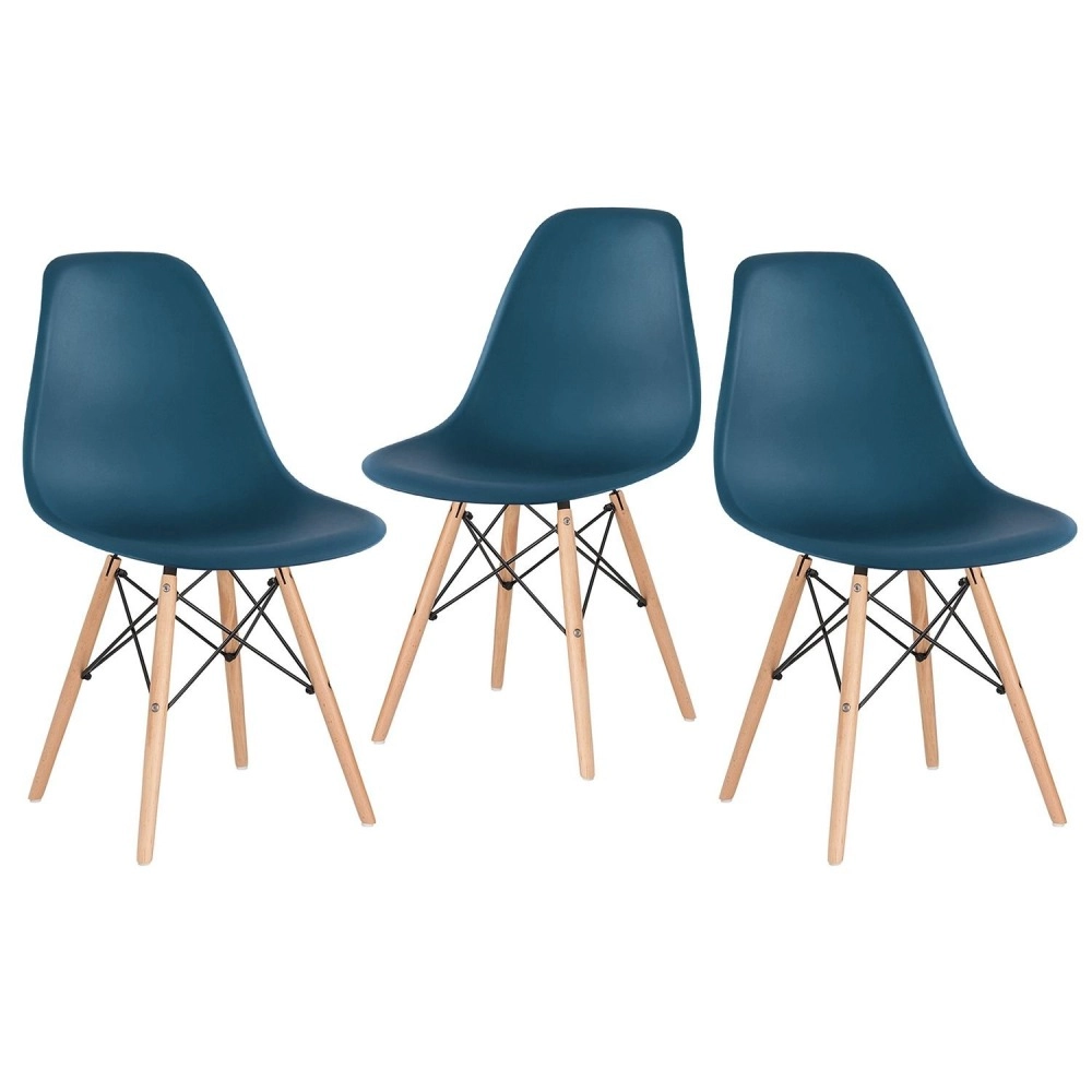 Kit 3 Cadeiras de jantar Charles Eames Eiffel DSW em Polipropileno - Azul petróleo Kit 3 Cadeiras de jantar Charles Eames Eiffel DSW em Polipropileno - Azul petróleo