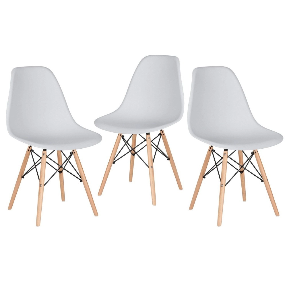 Kit 3 Cadeiras de jantar Charles Eames Eiffel DSW em Polipropileno - Cinza claro