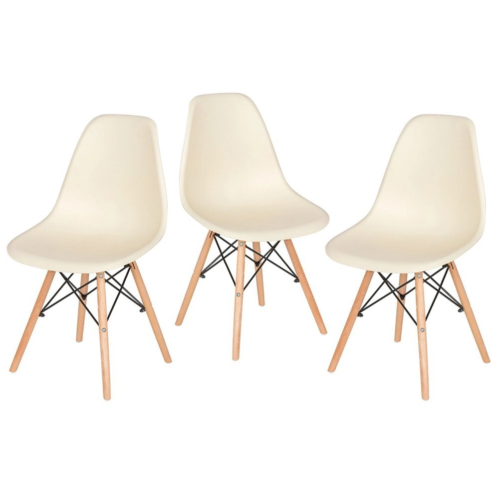 Kit 3 Cadeiras de jantar Charles Eames Eiffel DSW em Polipropileno - Creme Kit 3 Cadeiras de jantar Charles Eames Eiffel DSW em Polipropileno - Creme