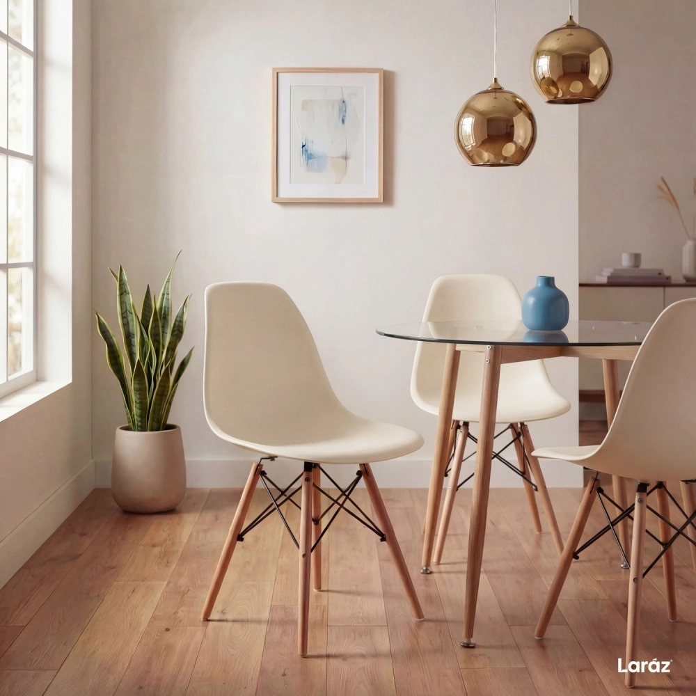 Kit 3 Cadeiras de jantar Charles Eames Eiffel DSW em Polipropileno - Creme Kit 3 Cadeiras de jantar Charles Eames Eiffel DSW em Polipropileno - Creme