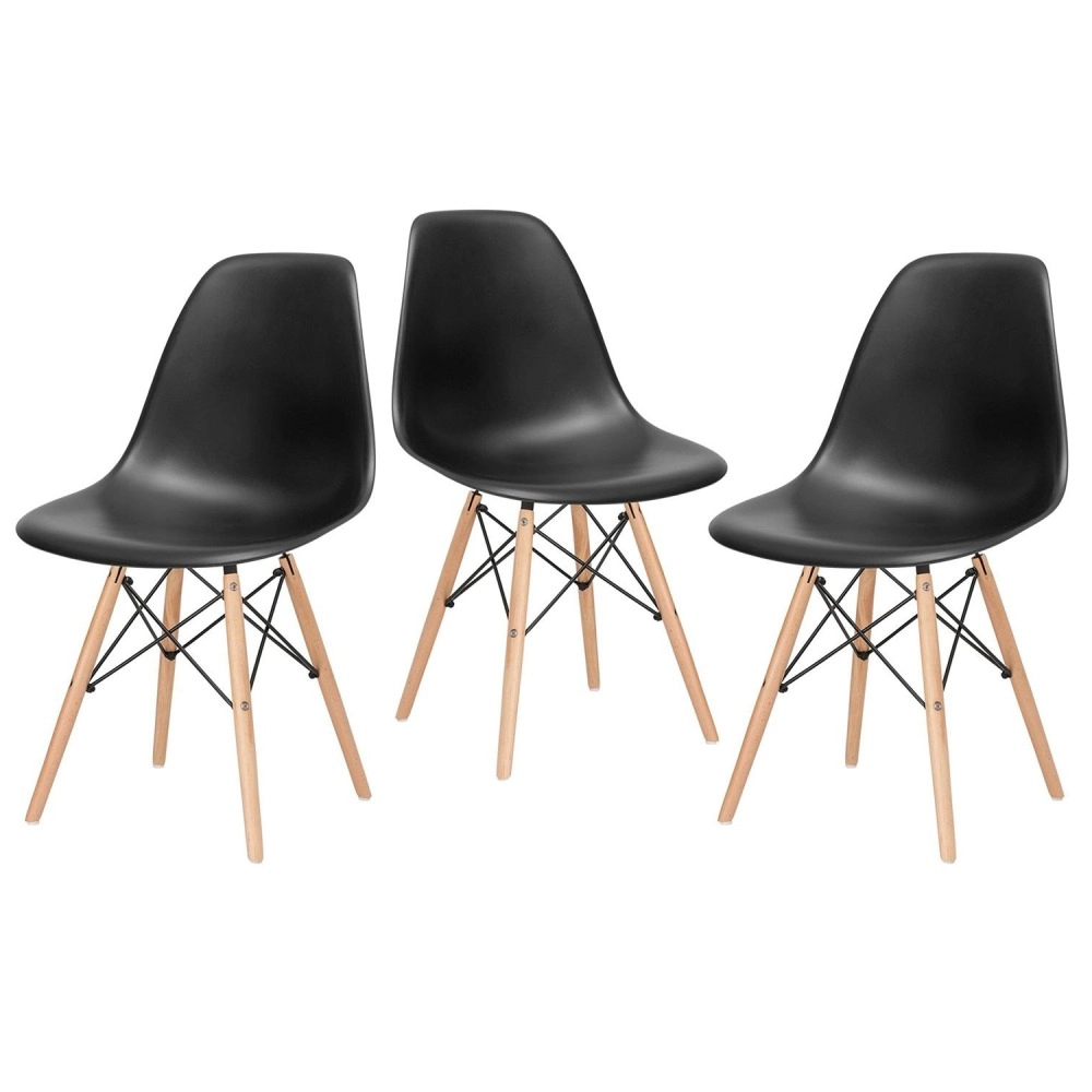 Kit 3 Cadeiras de jantar Charles Eames Eiffel DSW em Polipropileno - Preto