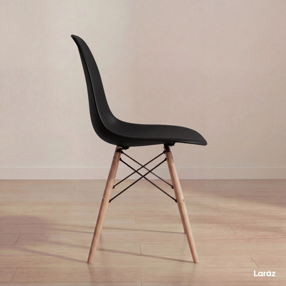 Kit 3 Cadeiras de jantar Charles Eames Eiffel DSW em Polipropileno - Preto