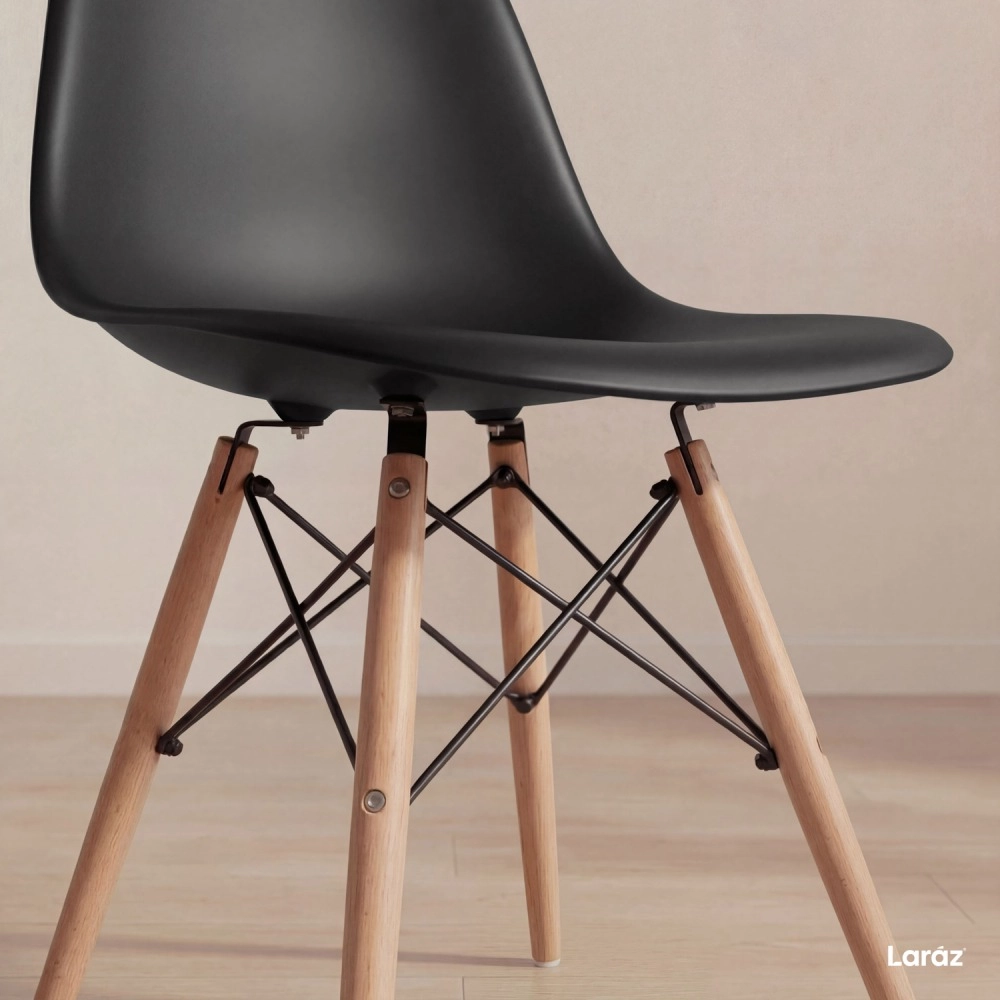 Kit 3 Cadeiras de jantar Charles Eames Eiffel DSW em Polipropileno - Preto