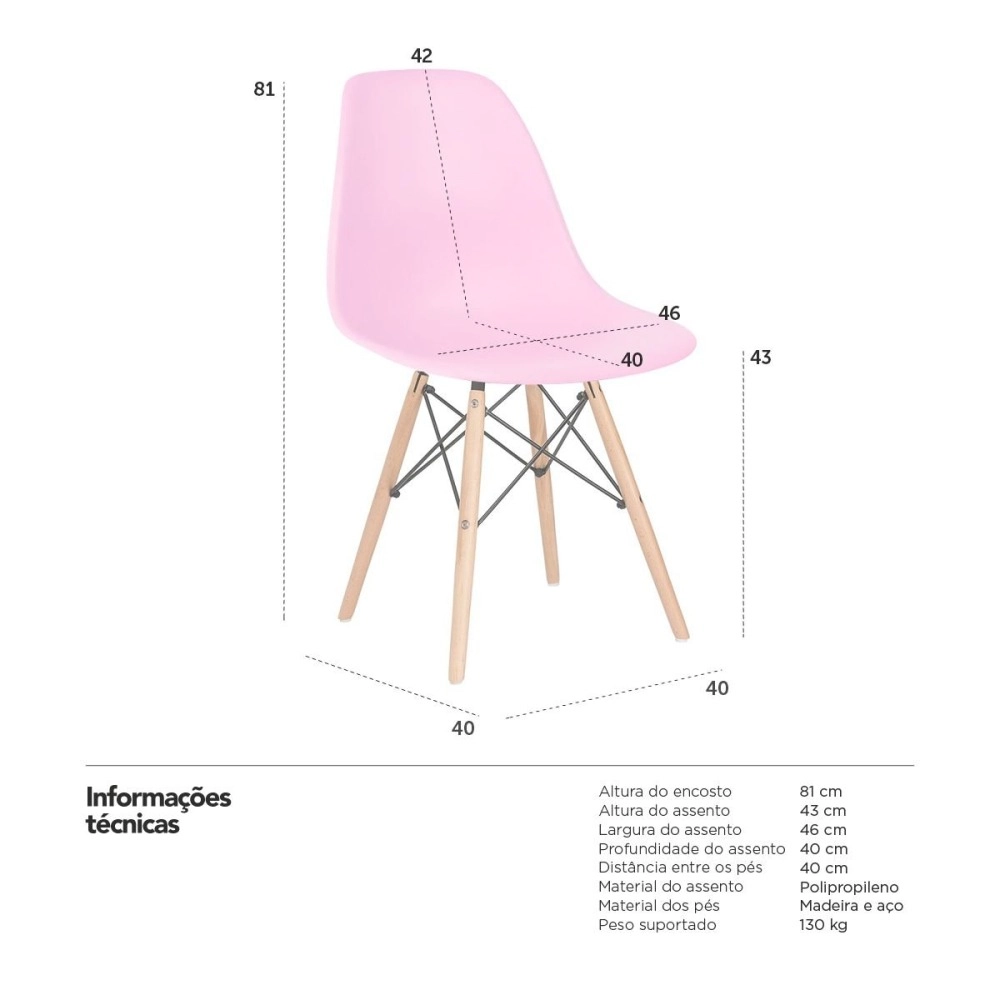Kit 3 Cadeiras de jantar Charles Eames Eiffel DSW em Polipropileno - Rosa claro