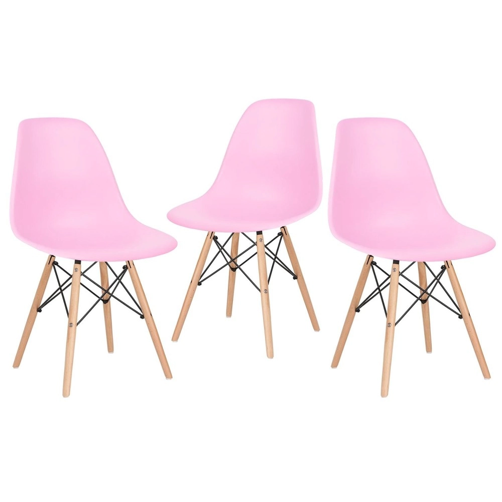 Kit 3 Cadeiras de jantar Charles Eames Eiffel DSW em Polipropileno - Rosa claro