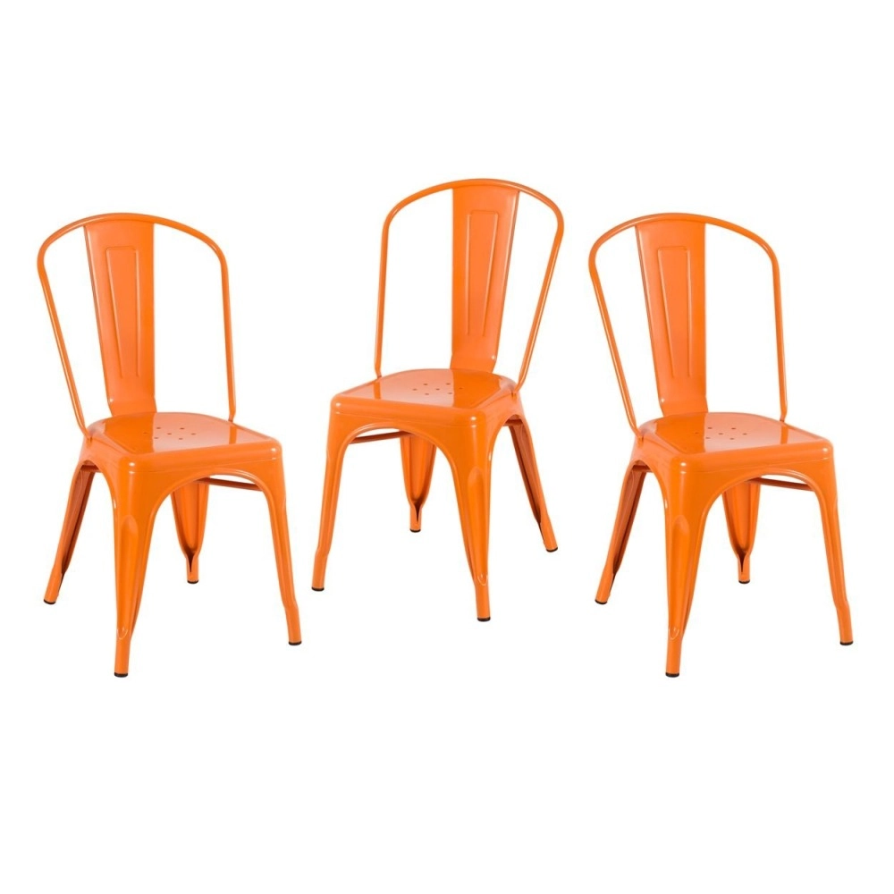 Kit 3 Cadeiras de jantar Iron Tolix com design industrial - Laranja Kit 3 Cadeiras de jantar Iron Tolix com design industrial - Laranja