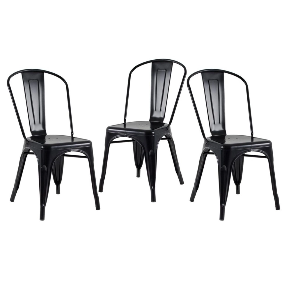 Kit 3 Cadeiras de jantar Iron Tolix com design industrial - Preto Semibrilho