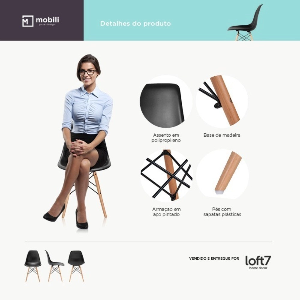 Kit 32 Cadeiras de jantar Charles Eames Eiffel DSW em Polipropileno - Preto