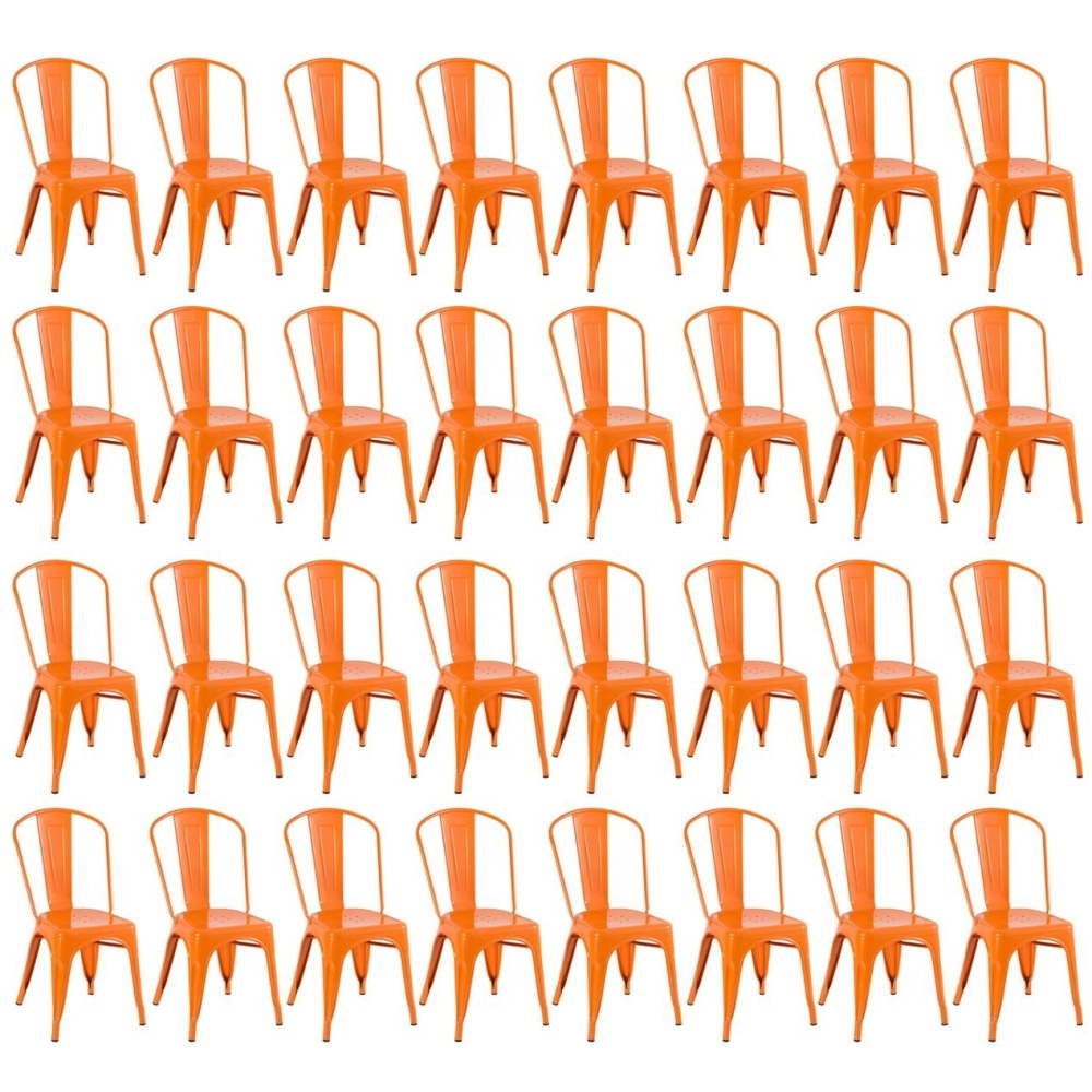 Kit 32 Cadeiras de jantar Iron Tolix com design industrial - Laranja Kit 32 Cadeiras de jantar Iron Tolix com design industrial - Laranja