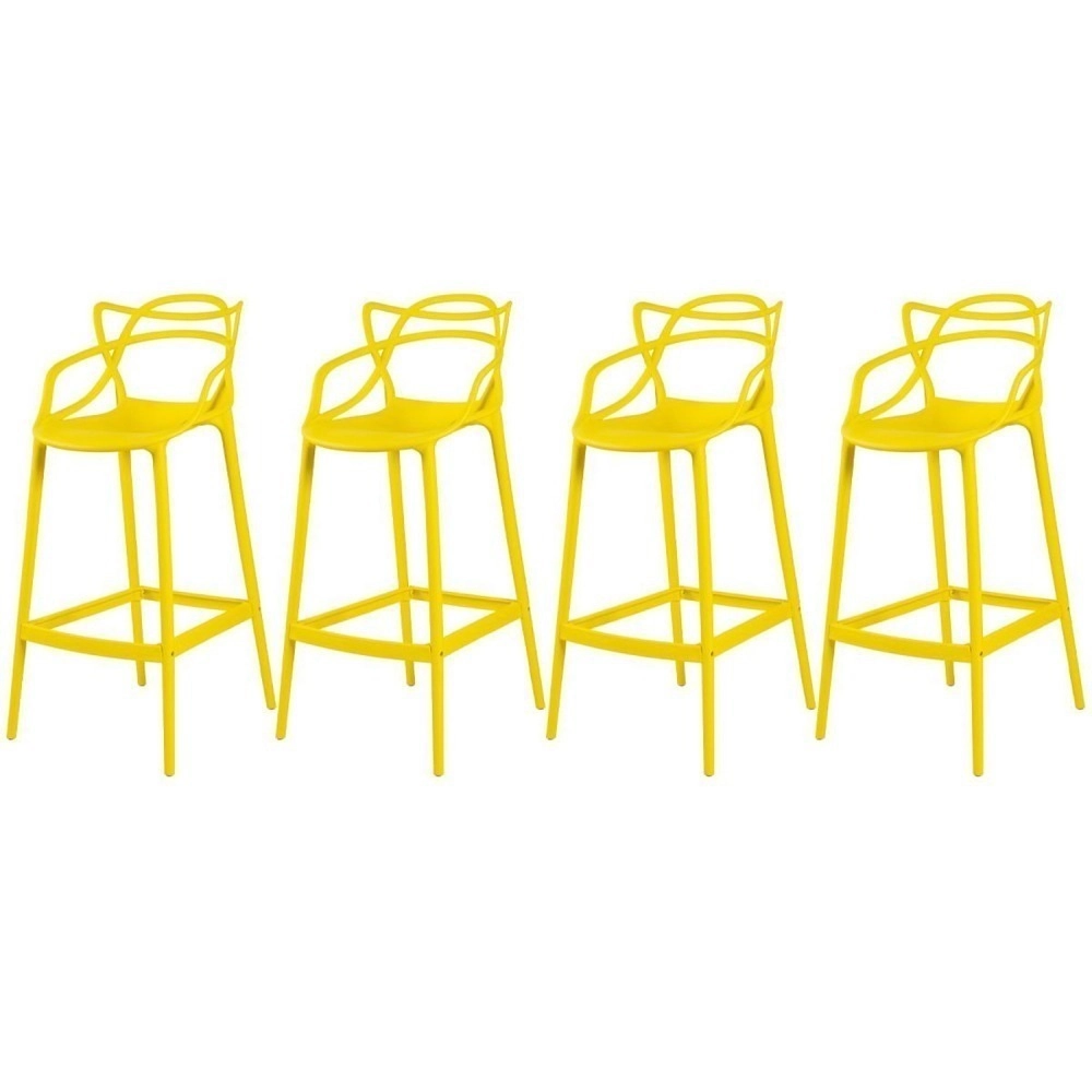 Kit 4 Banquetas alta para bancada Master Allegra em Polipropileno 78 cm - Amarelo Kit 4 Banquetas alta para bancada Master Allegra em Polipropileno 78 cm - Amarelo