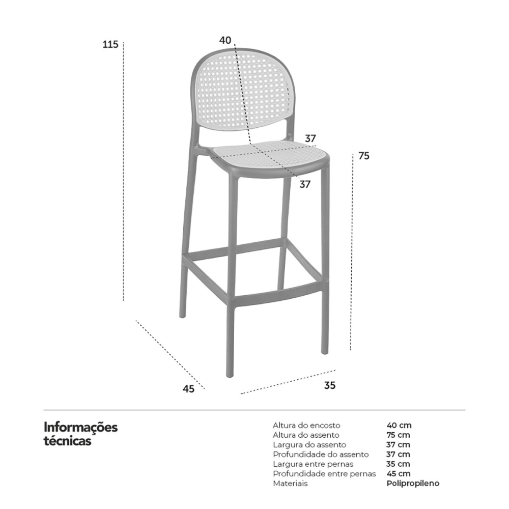 Kit 4 Banquetas alta para bancada Mumbai com assento anatômico 78 cm – Branco Kit 4 Banquetas alta para bancada Mumbai com assento anatômico 78 cm – Branco