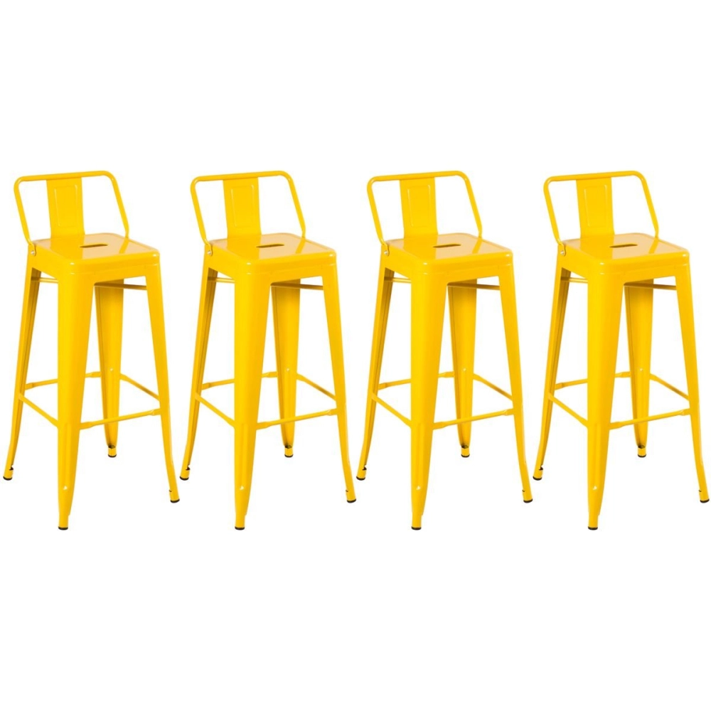 Kit 4 banquetas altas para bancada Iron Tolix com encosto 76 cm – Amarelo
