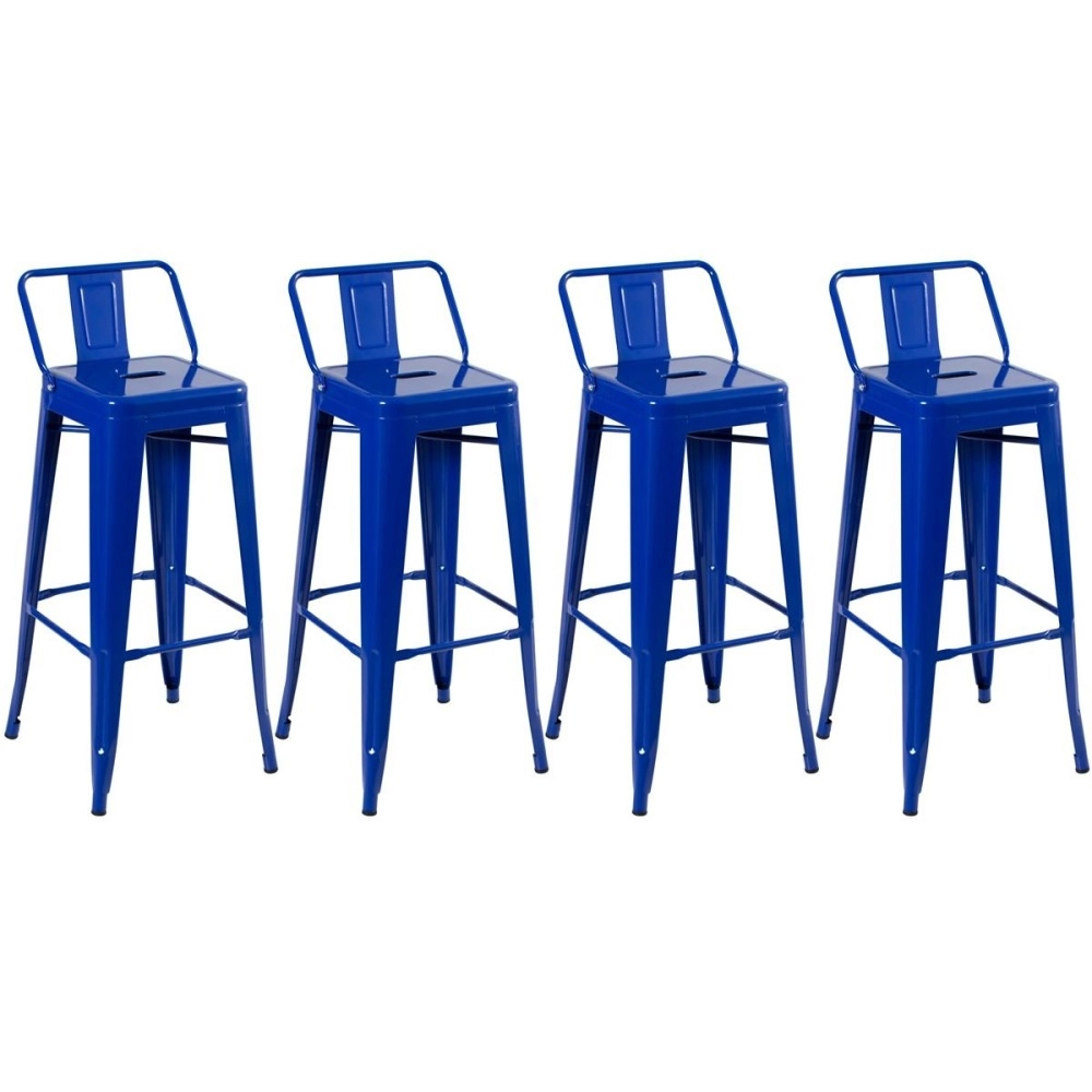 Kit 4 banquetas altas para bancada Iron Tolix com encosto 76 cm – Azul escuro