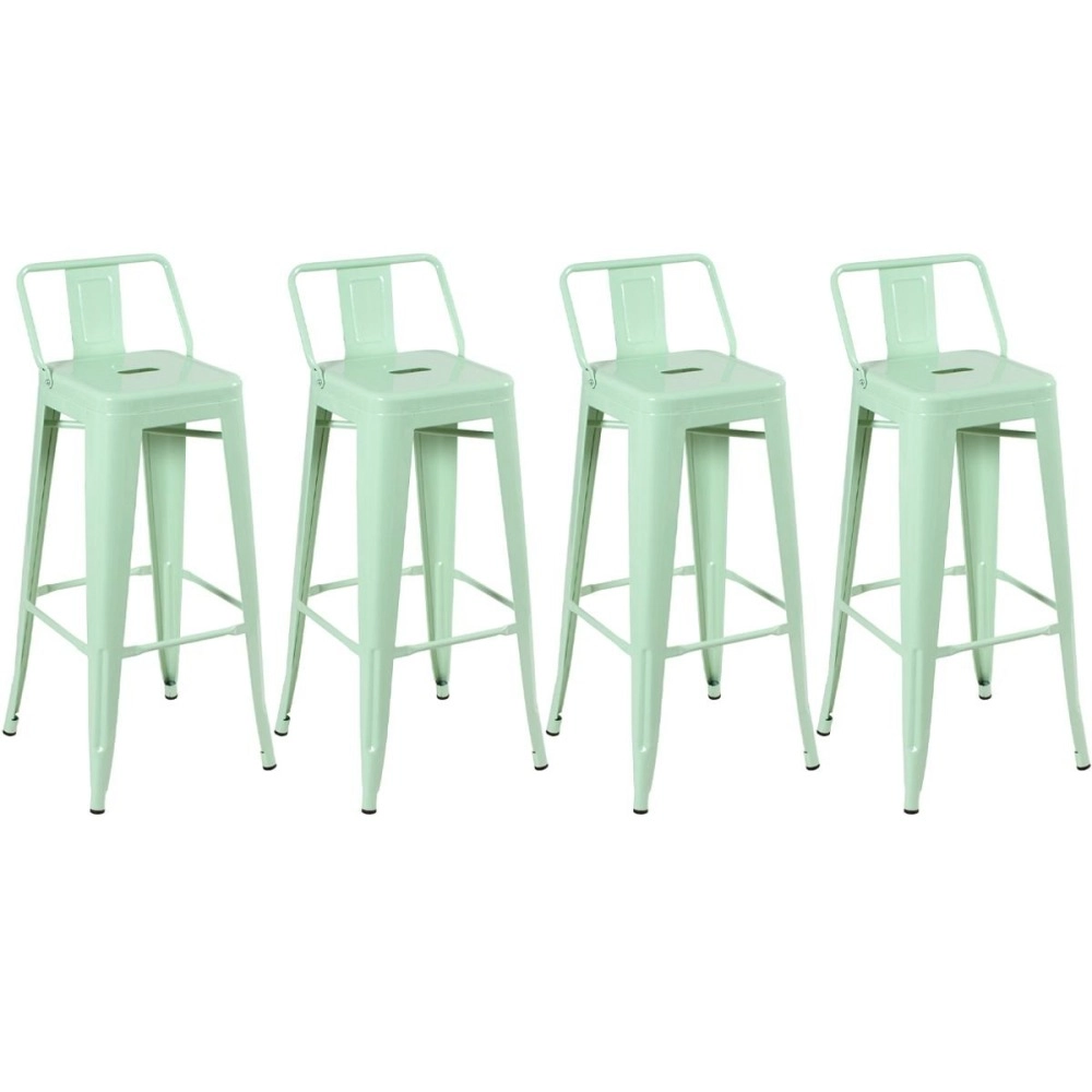 Kit 4 banquetas altas para bancada Iron Tolix com encosto 76 cm – Verde claro
