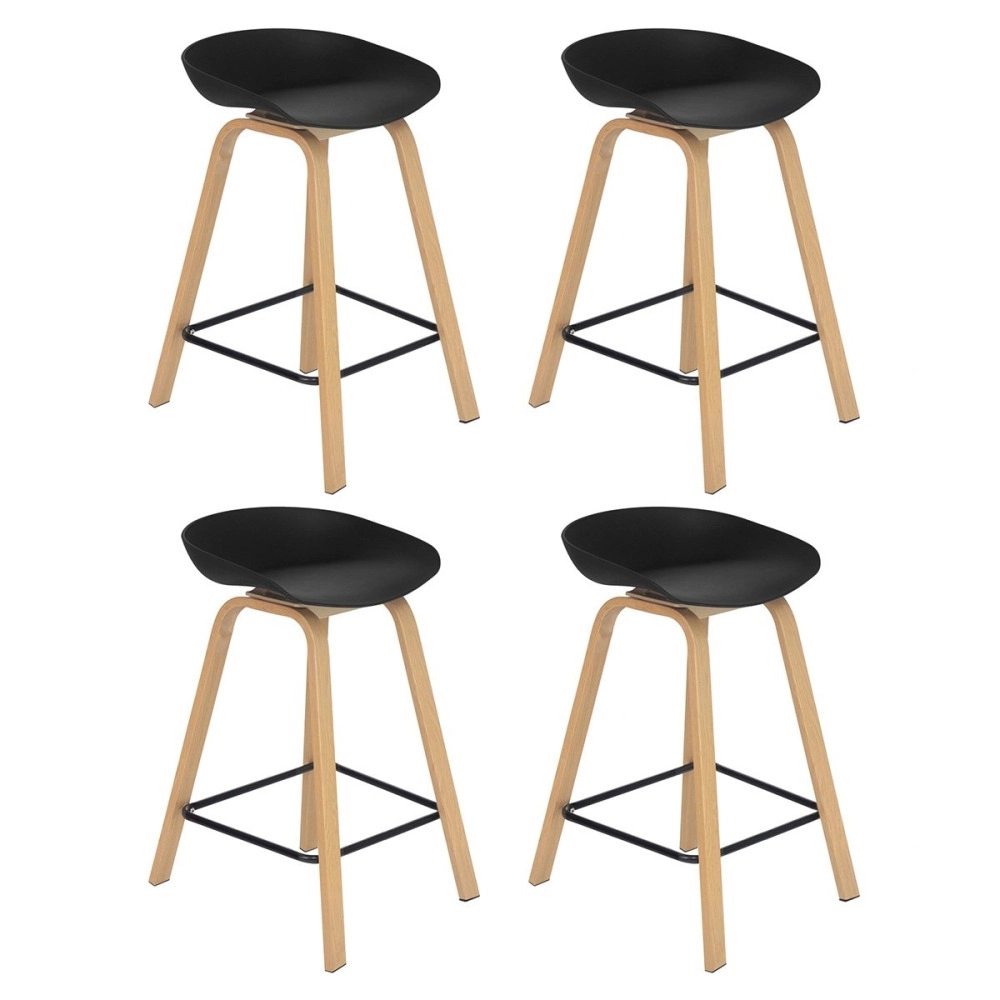 Kit 4 Banquetas média para bancada Cassia com base de madeira 66 cm - Preto Kit 4 Banquetas média para bancada Cassia com base de madeira 66 cm - Preto