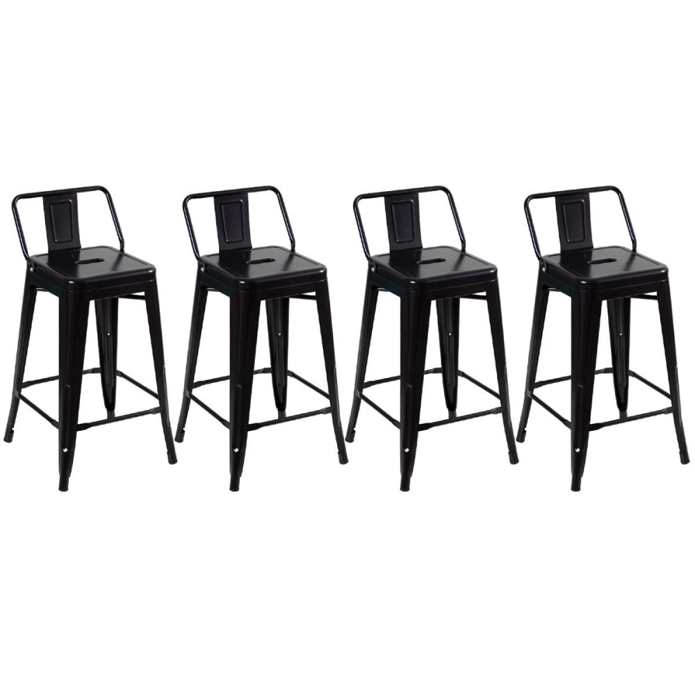 Kit 4 Banquetas média para bancada Iron Tolix com encosto 61 cm - Preto