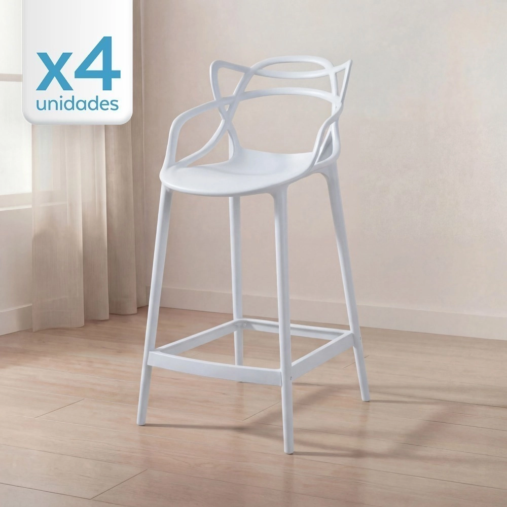 Kit 4 Banquetas média para bancada Master Allegra em Polipropileno 66 cm - Branco