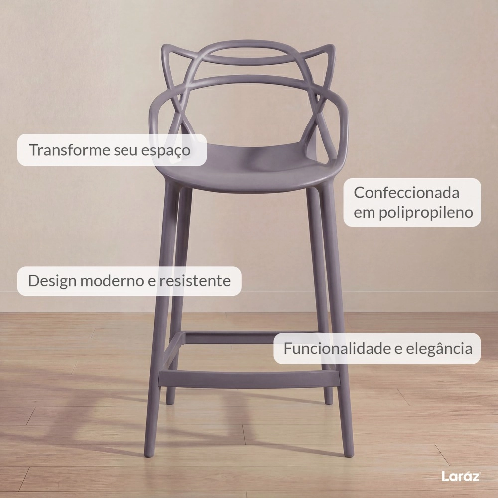Kit 4 Banquetas média para bancada Master Allegra em Polipropileno 66 cm - Fendi