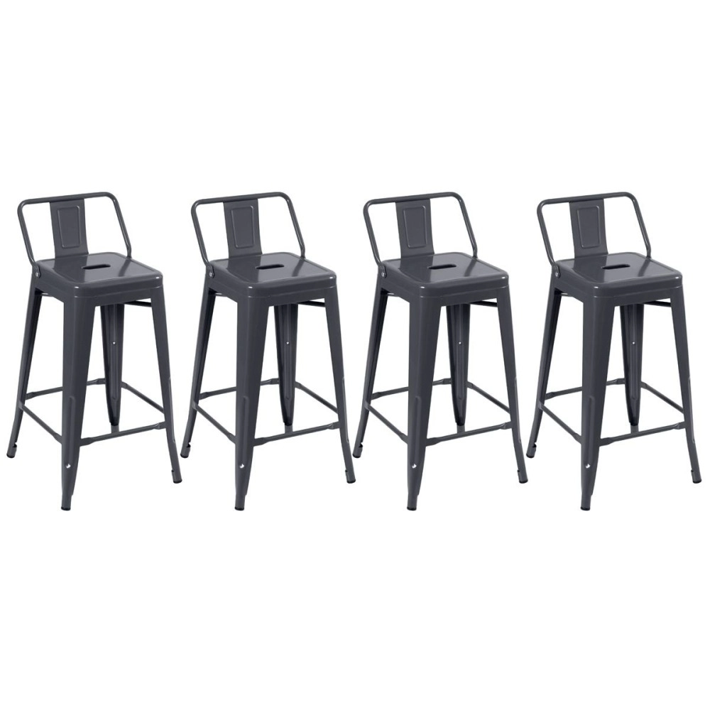 Kit 4 banquetas médias para bancada Iron Tolix com encosto 66 cm – Cinza Escuro