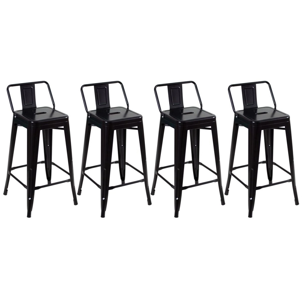 Kit 4 banquetas médias para bancada Iron Tolix com encosto 66 cm – Preto