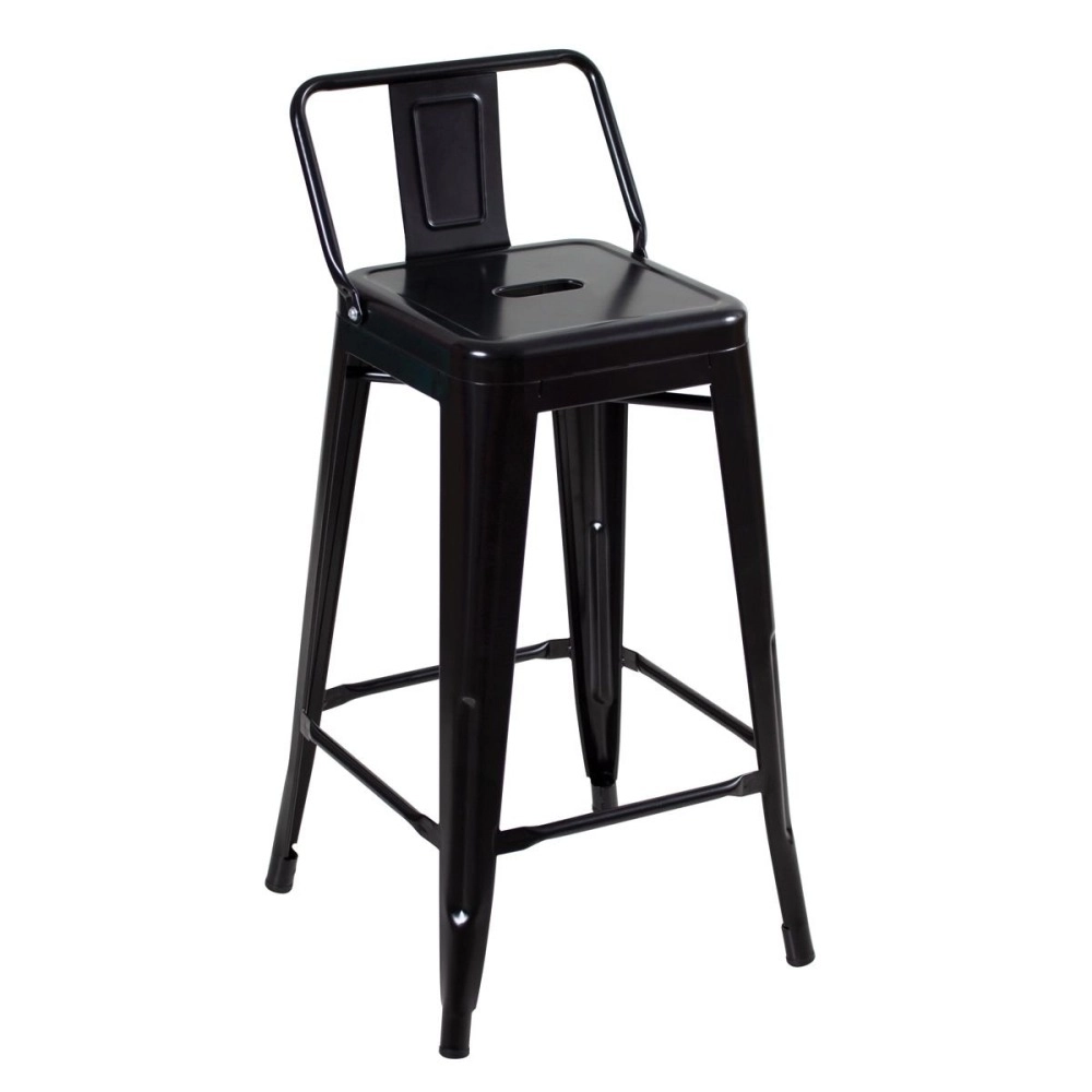Kit 4 banquetas médias para bancada Iron Tolix com encosto 66 cm – Preto