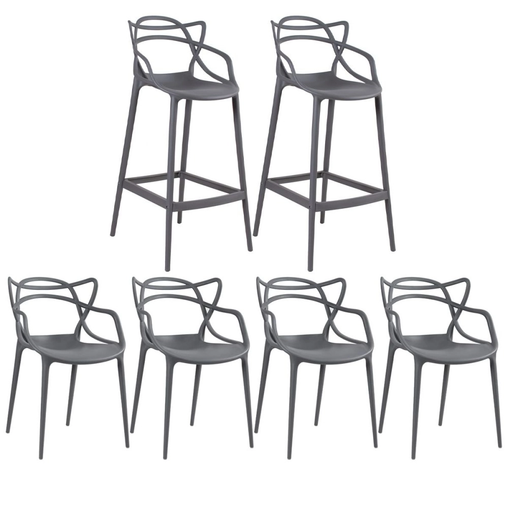 Kit 4 Cadeiras + 2 Banquetas Altas Masters Allegra - Cinza Escuro