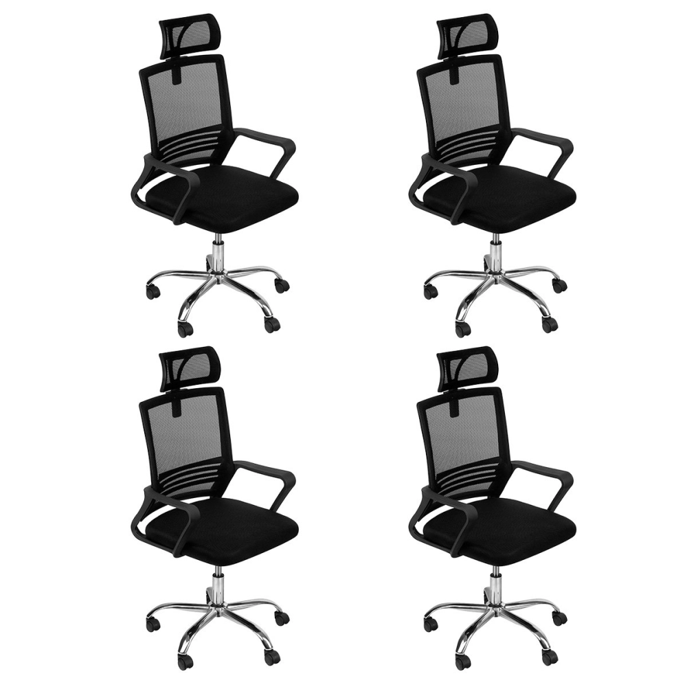 Kit 4 Cadeiras alta Lyon com rodízios para escritório – Preto Kit 4 Cadeiras alta Lyon com rodízios para escritório – Preto