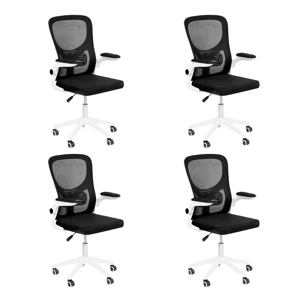 Kit 4 Cadeiras Bytes para escritório com base branca e rodizios - Preto Kit 4 Cadeiras Bytes para escritório com base branca e rodizios - Preto