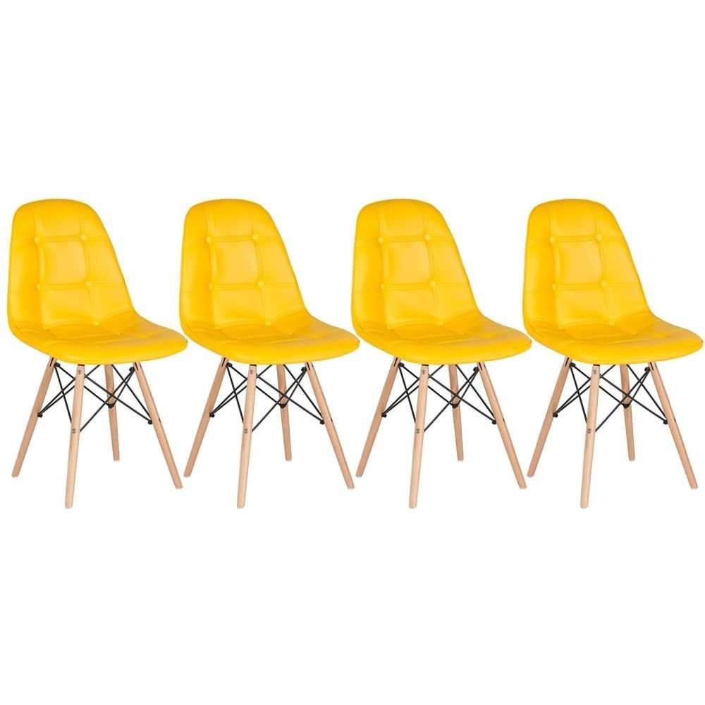 Kit 4 Cadeiras de jantar Charles Eames Eiffel Botonê Estofada - Amarelo Kit 4 Cadeiras de jantar Charles Eames Eiffel Botonê Estofada - Amarelo