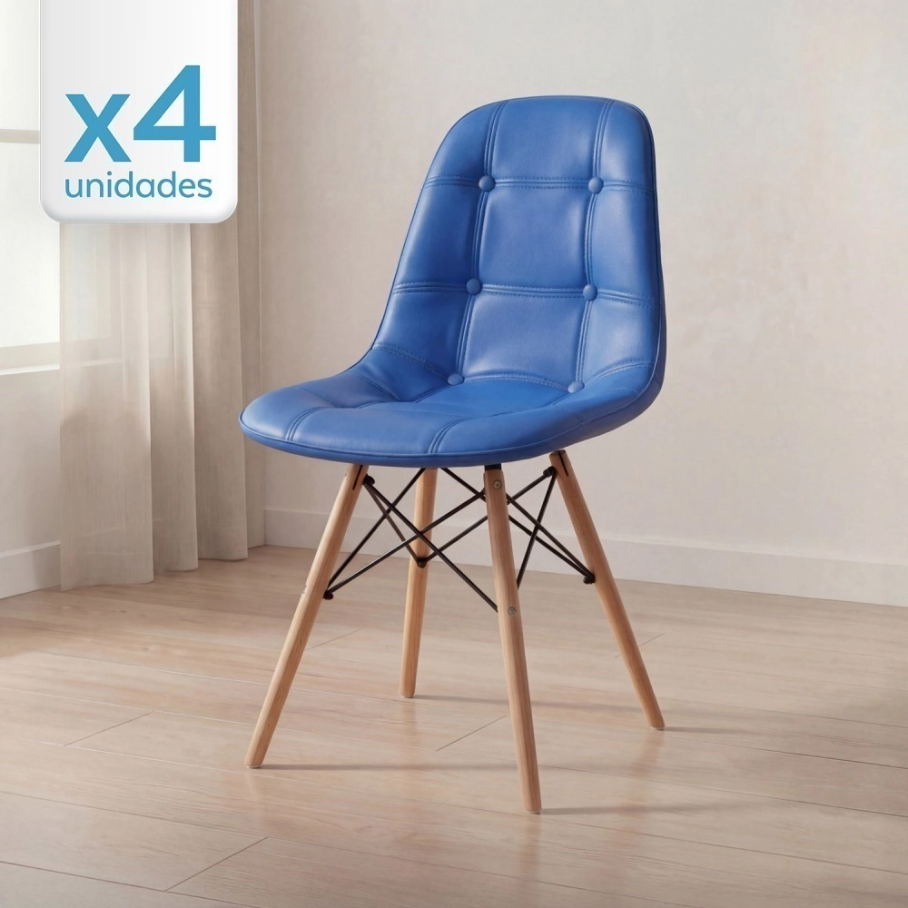 Kit 4 Cadeiras de jantar Charles Eames Eiffel Botonê Estofada - Azul