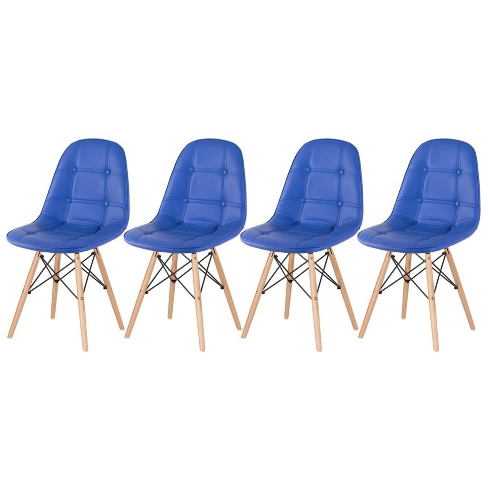 Kit 4 Cadeiras de jantar Charles Eames Eiffel Botonê Estofada - Azul