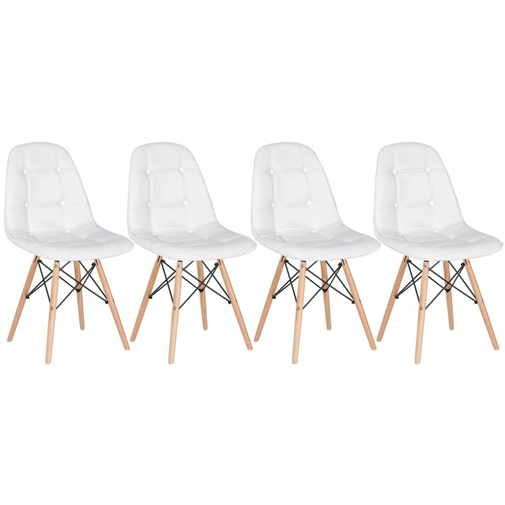 Kit 4 Cadeiras de jantar Charles Eames Eiffel Botonê Estofada - Branco Kit 4 Cadeiras de jantar Charles Eames Eiffel Botonê Estofada - Branco