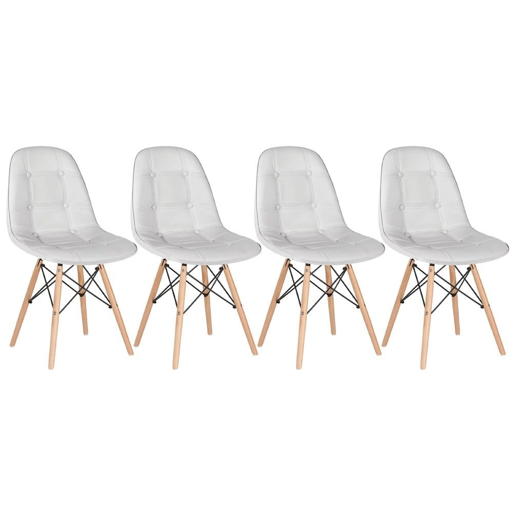 Kit 4 Cadeiras de jantar Charles Eames Eiffel Botonê Estofada - Cinza claro Kit 4 Cadeiras de jantar Charles Eames Eiffel Botonê Estofada - Cinza claro