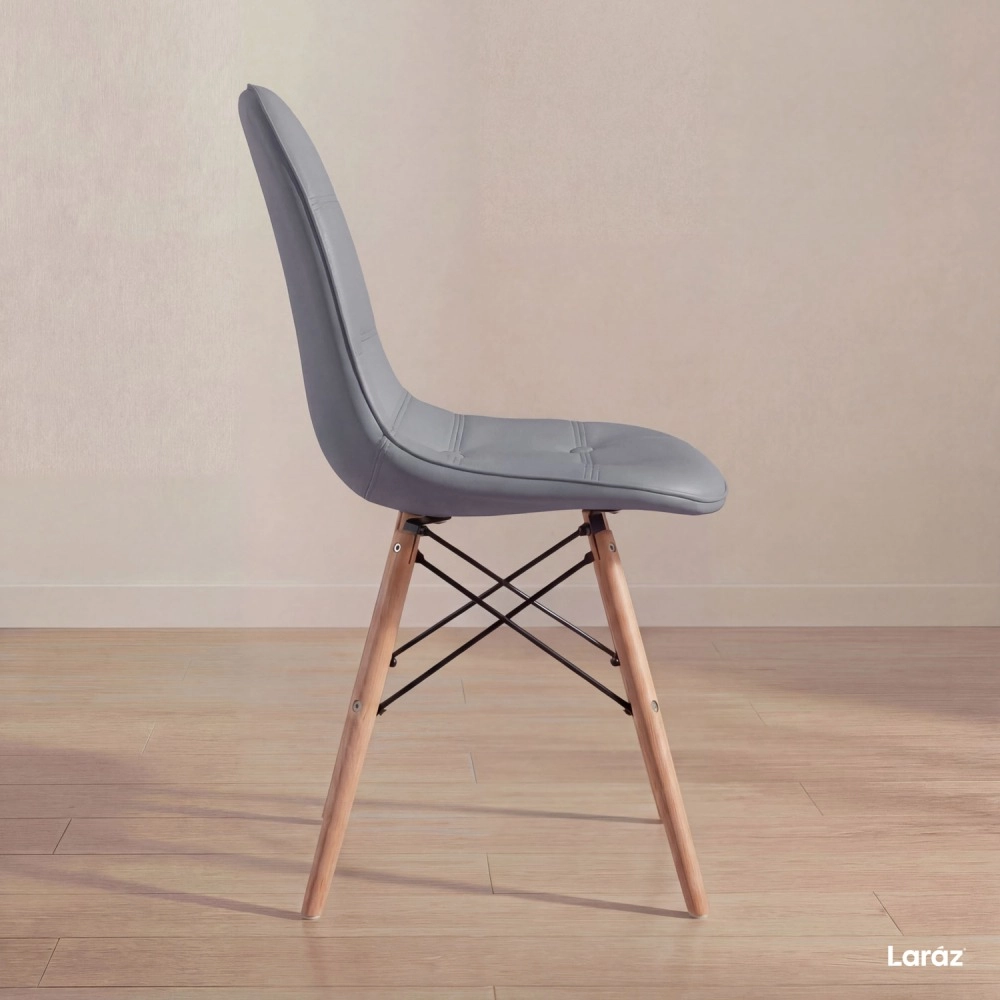 Kit 4 Cadeiras de jantar Charles Eames Eiffel Botonê Estofada - Cinza escuro