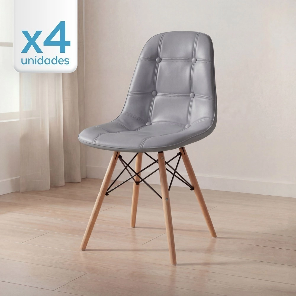 Kit 4 Cadeiras de jantar Charles Eames Eiffel Botonê Estofada - Cinza escuro
