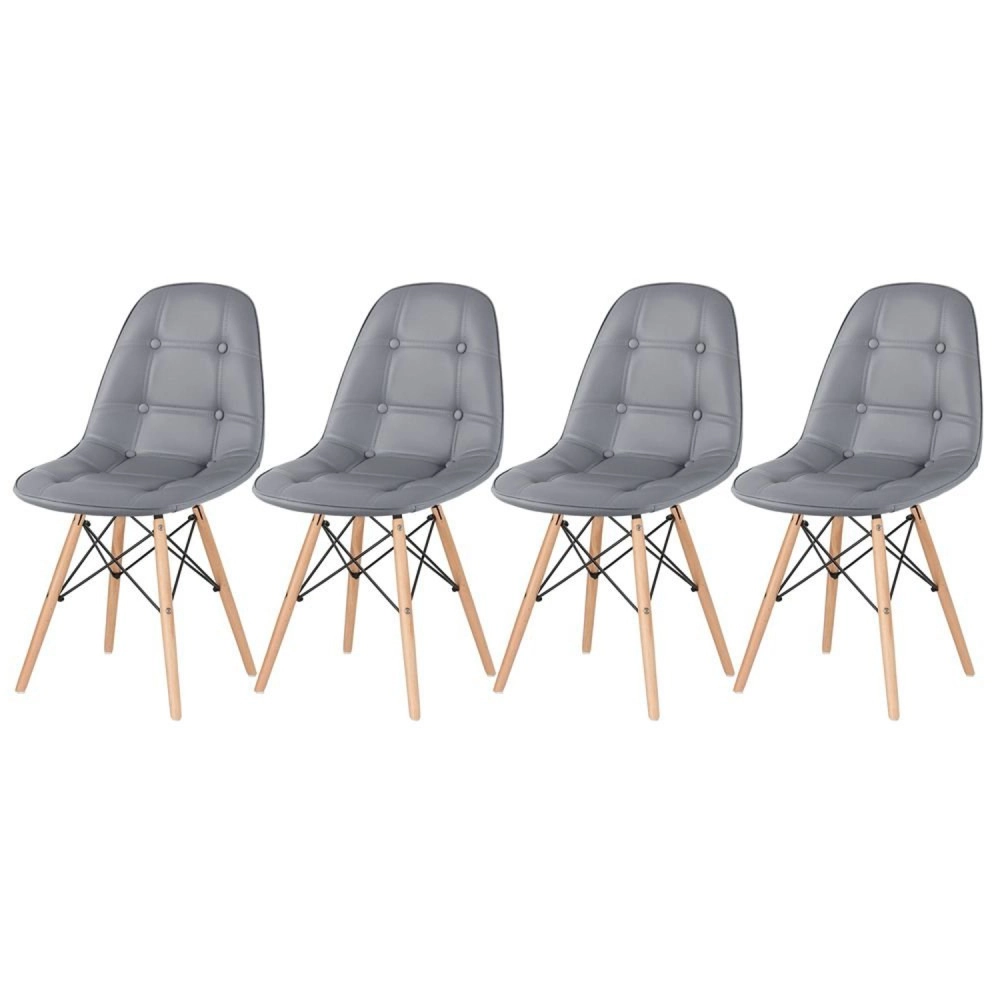 Kit 4 Cadeiras de jantar Charles Eames Eiffel Botonê Estofada - Cinza escuro
