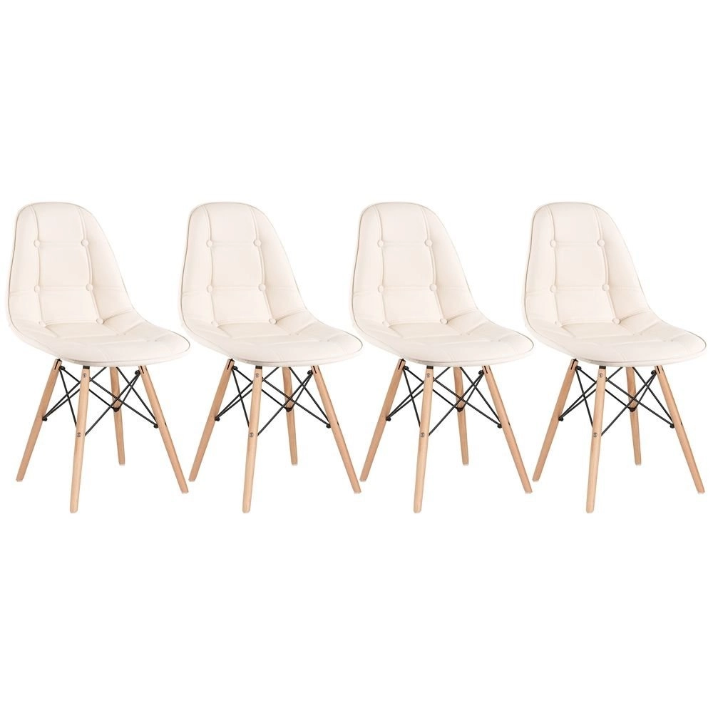 Kit 4 Cadeiras de jantar Charles Eames Eiffel Botonê Estofada - Creme Kit 4 Cadeiras de jantar Charles Eames Eiffel Botonê Estofada - Creme