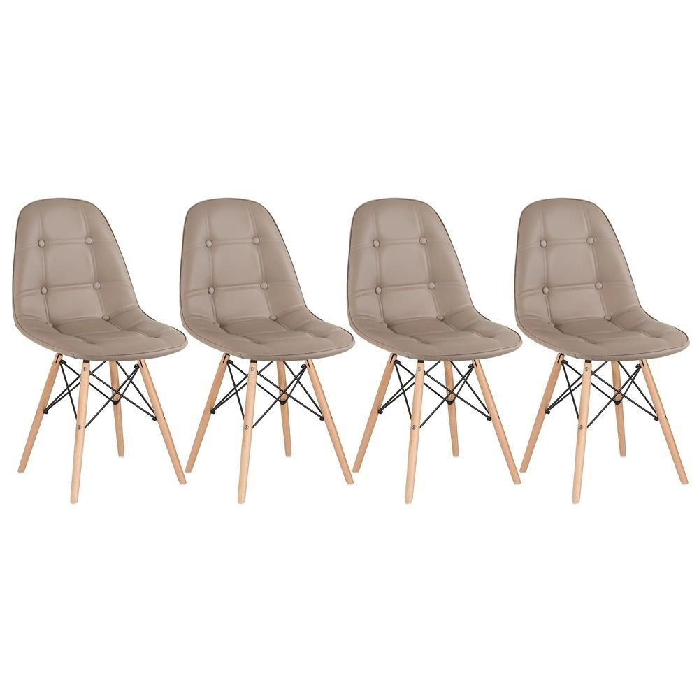 Kit 4 Cadeiras de jantar Charles Eames Eiffel Botonê Estofada - Nude Kit 4 Cadeiras de jantar Charles Eames Eiffel Botonê Estofada - Nude