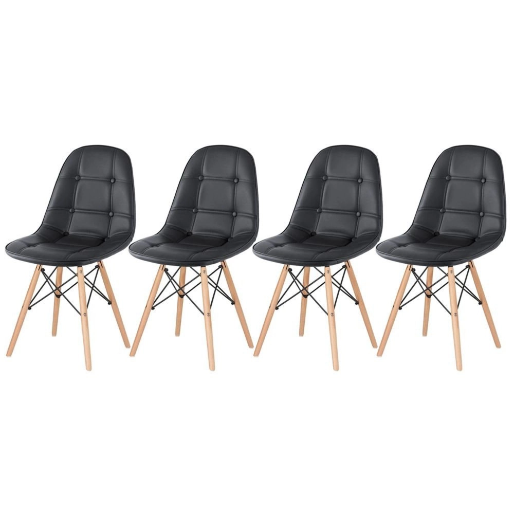 Kit 4 Cadeiras de jantar Charles Eames Eiffel Botonê Estofada - Preto