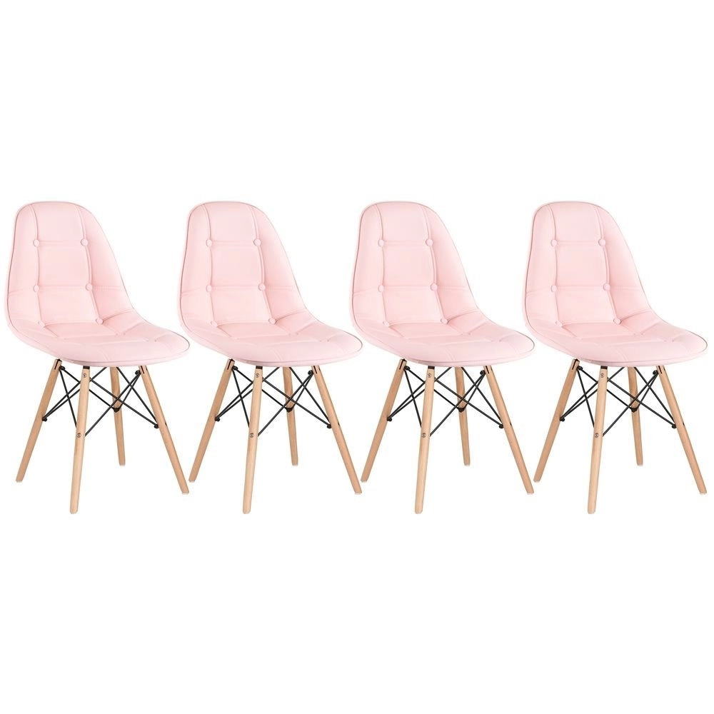 Kit 4 Cadeiras de jantar Charles Eames Eiffel Botonê Estofada - Rosa claro