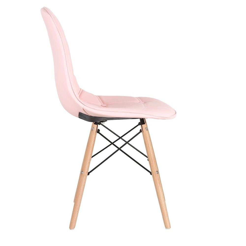 Kit 4 Cadeiras de jantar Charles Eames Eiffel Botonê Estofada - Rosa claro